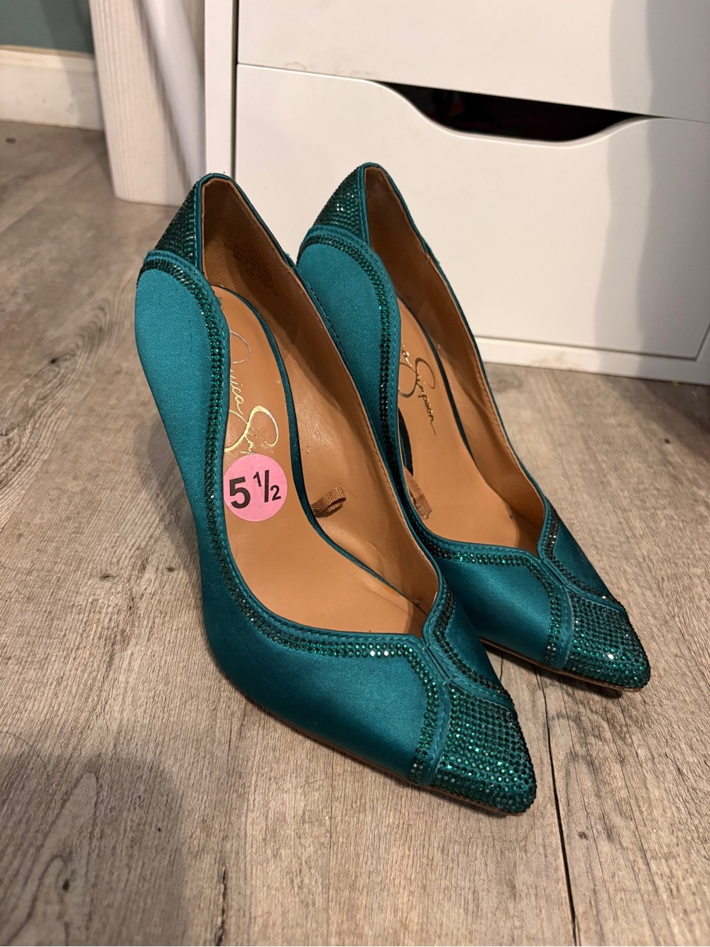 Jessica Simpson Teal Embellished Pointed-Toe Pumps